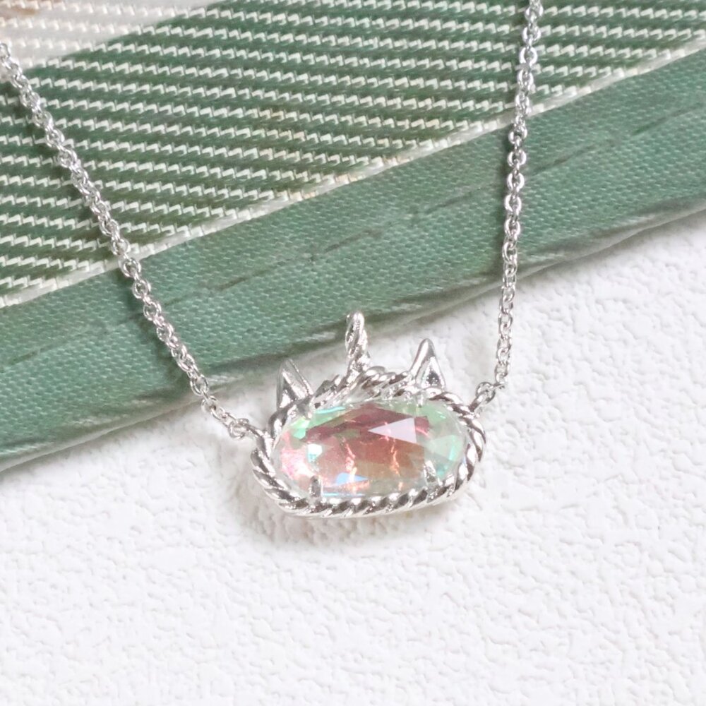 NWT Kendra Scott Unicorn Iridescent Pink-Green Stone Silver Necklace - Picture 3 of 3